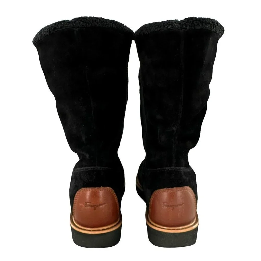 Salvatore Ferragamo Black Suede Shearling Lined Boots Size 5.5 M